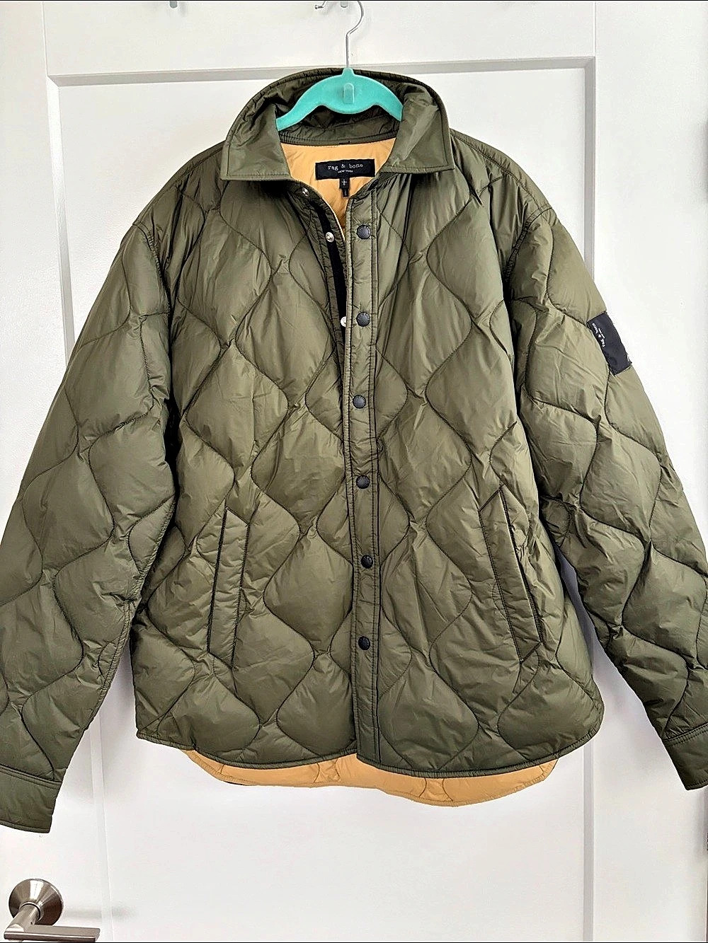 rag & bone Dane Quilted Down Jacket Green & Yellow Large